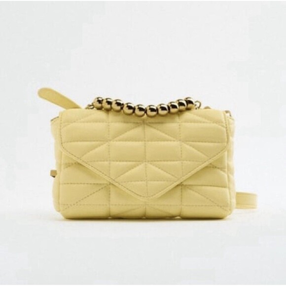 Zara Yellow Quilted Beaded Top-Handle Bag - Picture 1 of 4